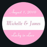 "Lucky in Love" Wedding Sticker<br><div class="desc">Great for wedding favours: Use a glassine envelope and enclose a $1 lotto ticket along with a penny that has the year you're getting married. Just change the names & the date and you'll be set!</div>