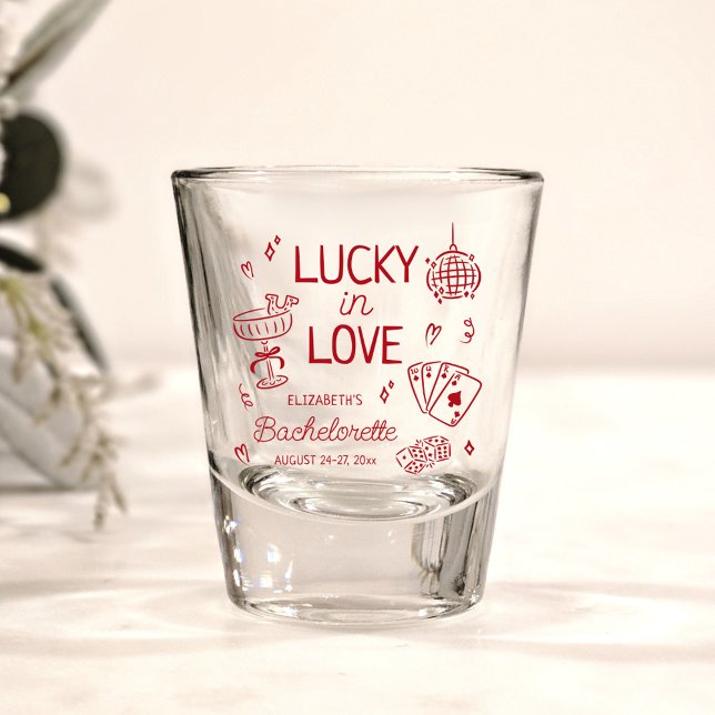 Lucky In Love Whimsical Hand Drawn Bachelorette Shot Glass (Creator Uploaded)