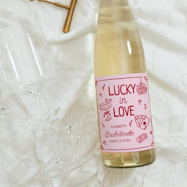 Lucky In Love Whimsical Hand Drawn Bachelorette Wine Label (Creator Uploaded)