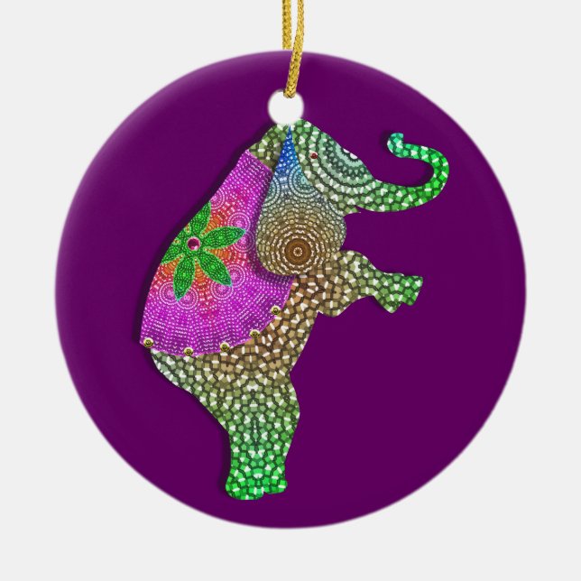 Lucky Indian Elephant in Rainbow Colours Ceramic Tree Decoration (Front)