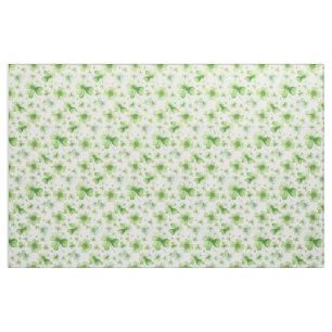Lucky Irish 4 Leaf Clover Shamrock Watercolor Art Fabric