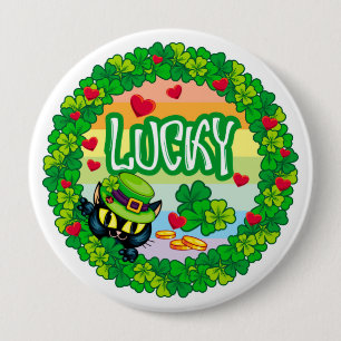 Lucky Irish Cat! 10 Cm Round Badge