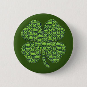Lucky Irish Clover Dark Green 6 Cm Round Badge