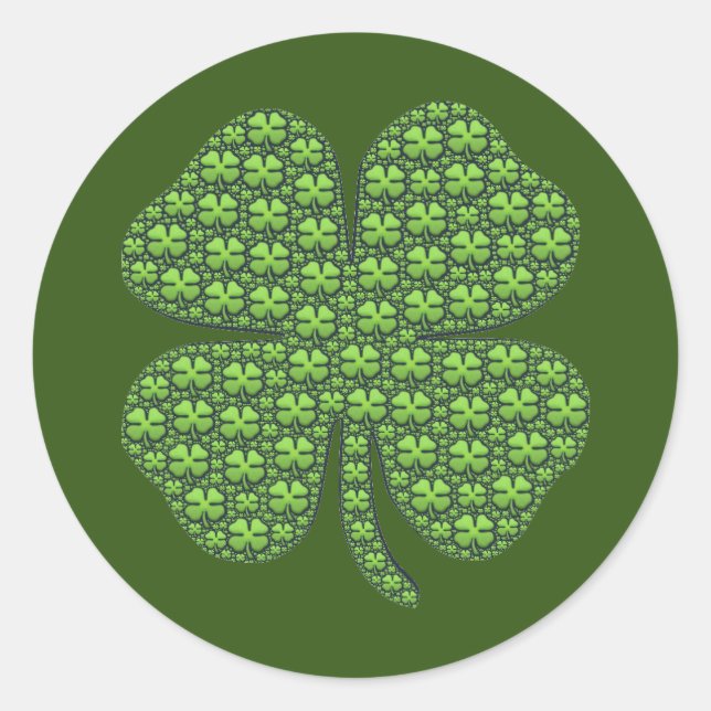Lucky Irish Clover Dark Green Classic Round Sticker (Front)