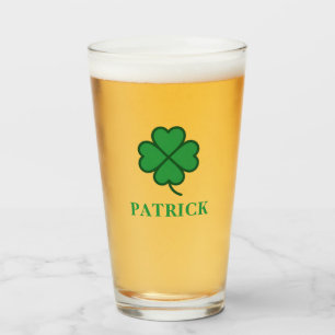 Lucky Irish Four Green Leaf with Monogram Name Glass