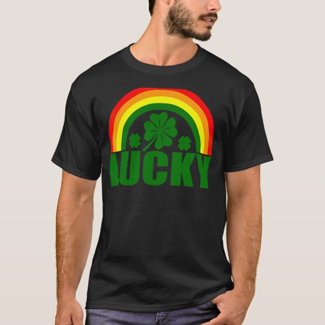 Lucky Irish Four Leaf C  St Patrick's Day Rainbow T-Shirt (Front)