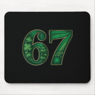Lucky irish funny 67 six seven meme shamrock clove mouse pad