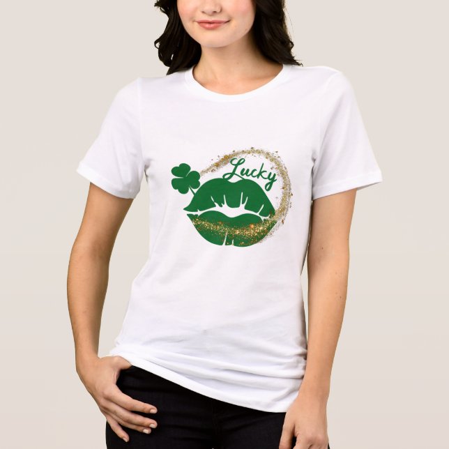 Lucky Irish Kiss Green Gold St Patricks Day  Tri-Blend Shirt (Front)