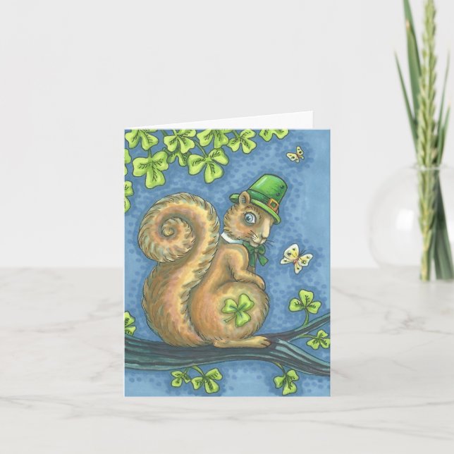 LUCKY IRISH LEPRECHAUN SQUIRREL NOTE CARD Blank (Front)