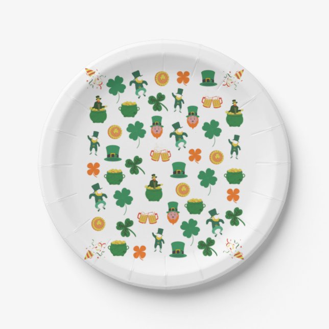 Lucky Irish pattern symbols, saint patrick's day  Paper Plate (Front)