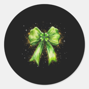 Lucky Irish Shamrock Coquette Bow St. Patrick’s Da Classic Round Sticker