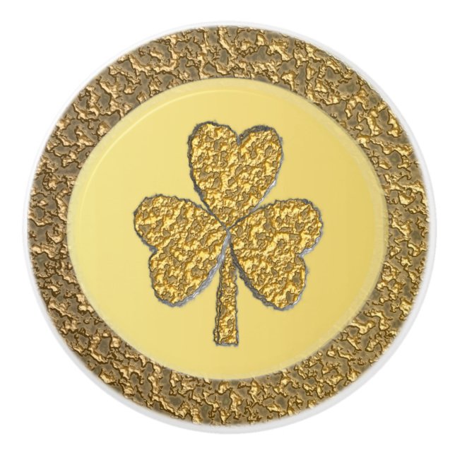 Lucky Irish Shamrock Gold Coin Ceramic Knob (Front)