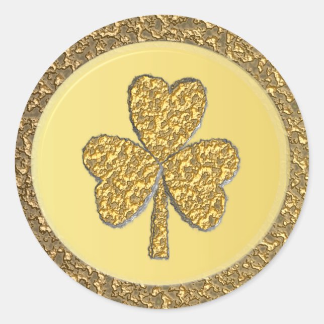 Lucky Irish Shamrock Gold Coin Classic Round Sticker (Front)