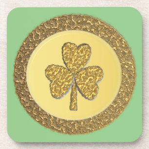 Lucky Irish Shamrock Gold Coin Coaster