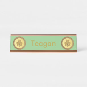 Lucky Irish Shamrock Gold Coin Custom Desk Name Plate