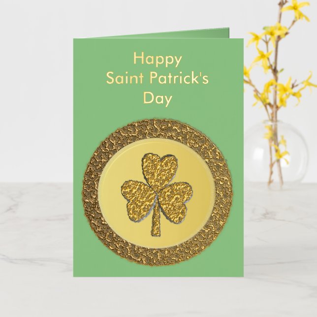 Lucky Irish Shamrock Gold Coin Custom Foil Greeting Card (Yellow Flower)