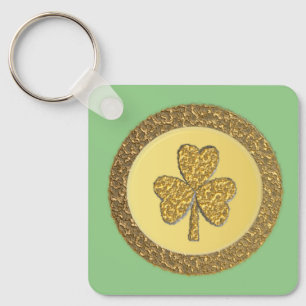 Lucky Irish Shamrock Gold Coin Custom Key Ring