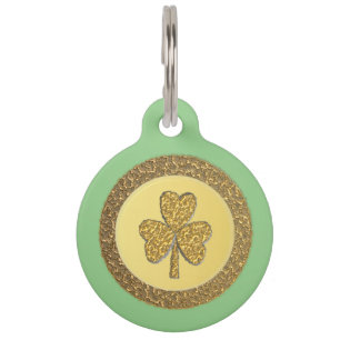 Lucky Irish Shamrock Gold Coin Custom Pet Tag