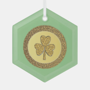 Lucky Irish Shamrock Gold Coin Glass Tree Decoration