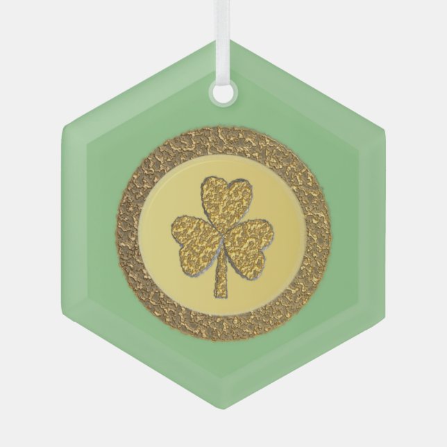 Lucky Irish Shamrock Gold Coin Glass Tree Decoration (Front)