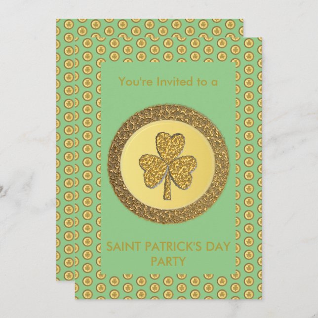 Lucky Irish Shamrock Gold Coin Invitation (Front/Back)
