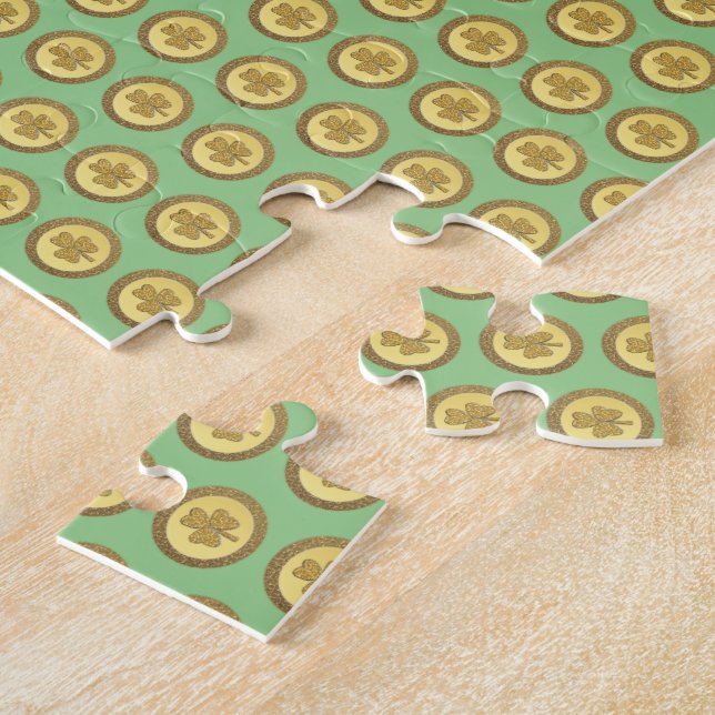 Lucky Irish Shamrock Gold Coin Jigsaw Puzzle (Side)