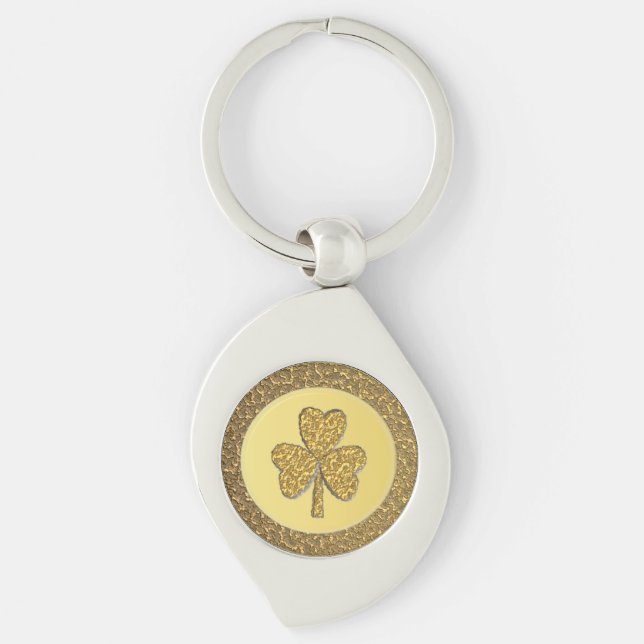 Lucky Irish Shamrock Gold Coin Key Ring (Front)
