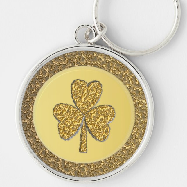 Lucky Irish Shamrock Gold Coin Key Ring (Front)