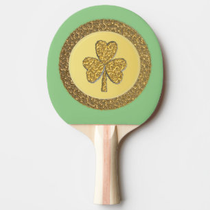 Lucky Irish Shamrock Gold Coin Ping Pong Paddle
