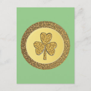 Lucky Irish Shamrock Gold Coin Postcard