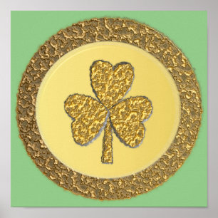 Lucky Irish Shamrock Gold Coin Poster