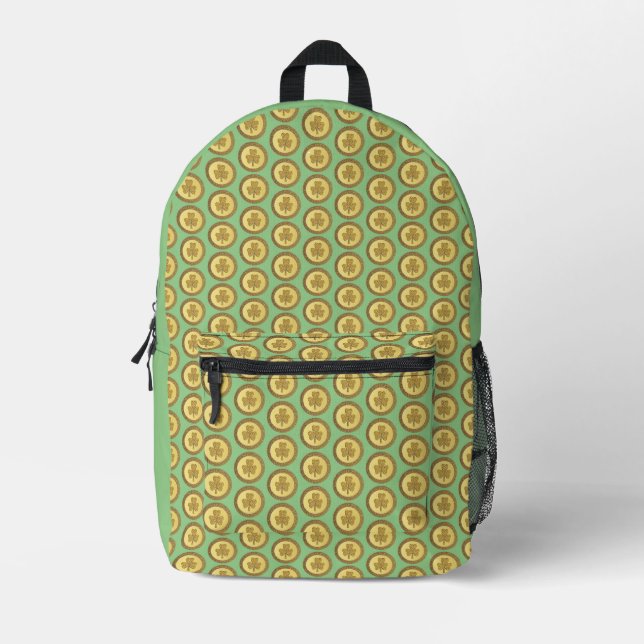 ]Lucky Irish Shamrock Gold Coin Printed Backpack (Front)