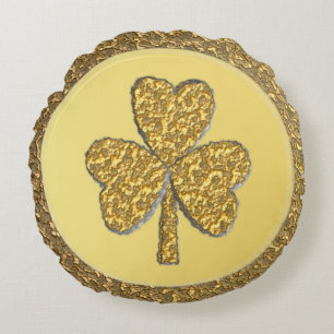 Lucky Irish Shamrock Gold Coin Round Cushion
