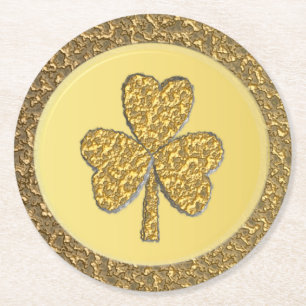 Lucky Irish Shamrock Gold Coin Round Paper Coaster