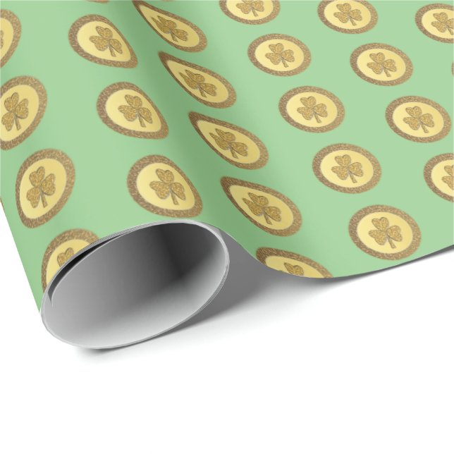 Lucky Irish Shamrock Gold Coin Wrapping Paper (Roll Corner)