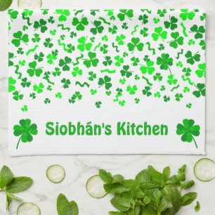 Lucky Irish Shamrocks Clover Personalised Tea Towel