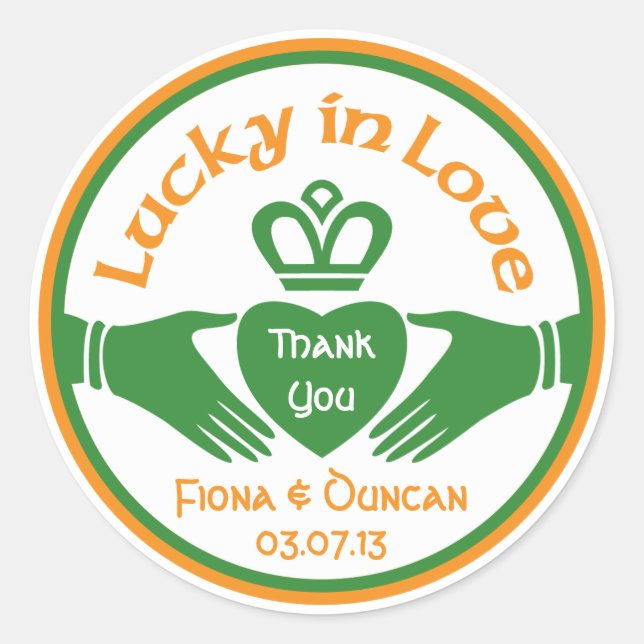 Lucky Irish St Patricks Day Wedding Thank You Classic Round Sticker (Front)
