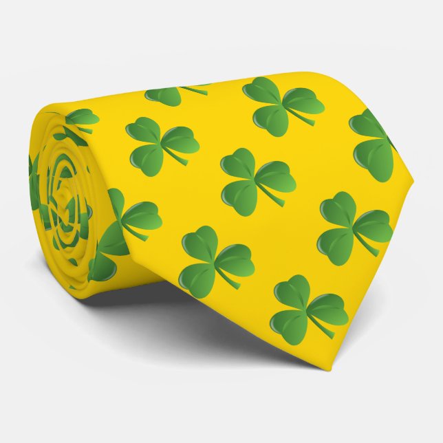 Lucky Irish Three Leaf Shamrock Gold Colour Tie (Rolled)