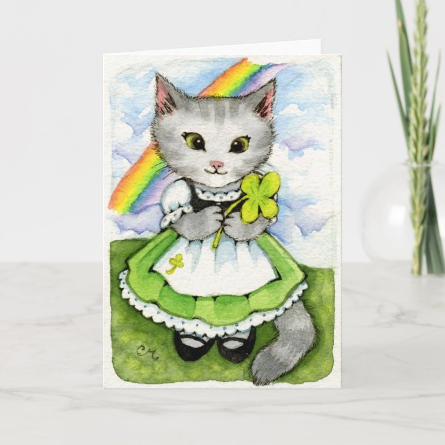 Lucky Kitten - Cute Irish St. Patrick's Cat Card (Front)