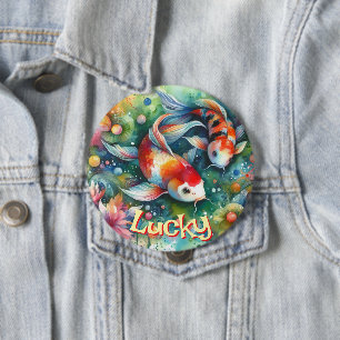 Lucky Koi Fish Whimsical Watercolor Personalised 10 Cm Round Badge