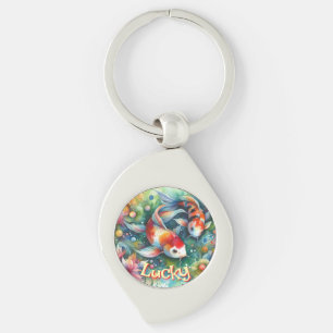 Lucky Koi Fish Whimsical Watercolor Personalised Key Ring