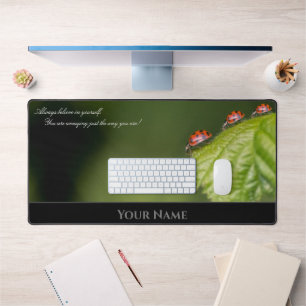 Lucky ladybugs motivational quote positive mindset desk mat