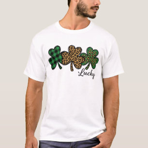 Lucky Leopard Plaid Shamrock St Patricks Day T-Shirt