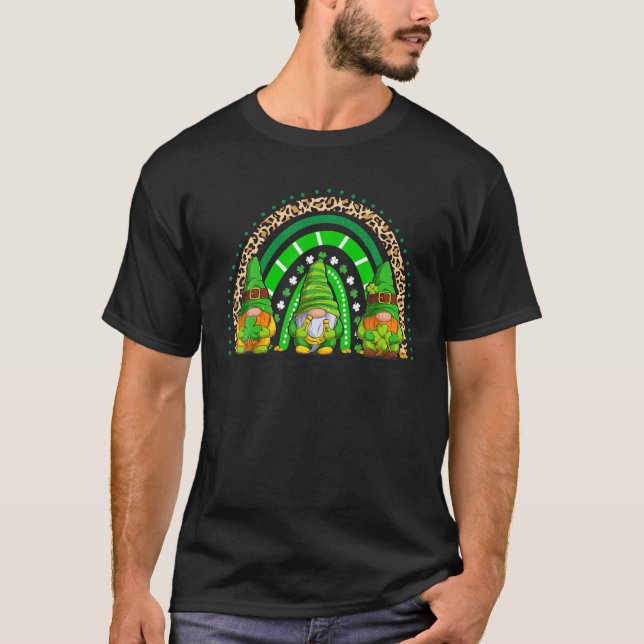 Lucky Leopard Rainbow Gnome Tee Happy St Patricks (Front)