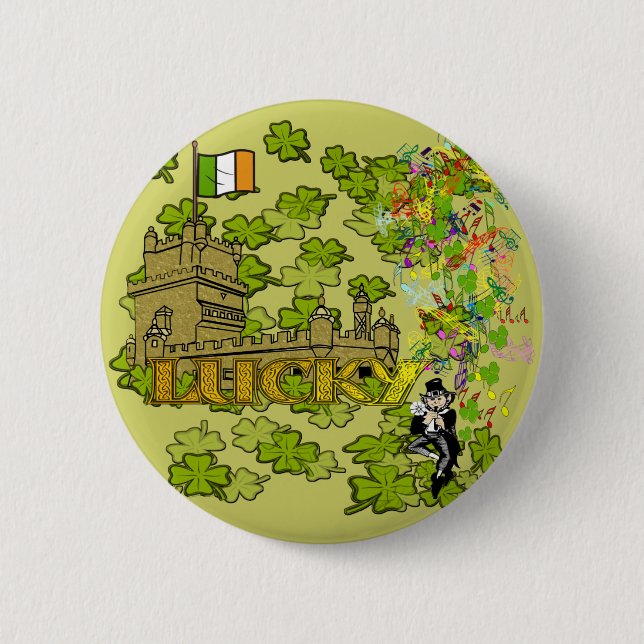 Lucky Leprechaun and His Irish Castle 6 Cm Round Badge (Front)