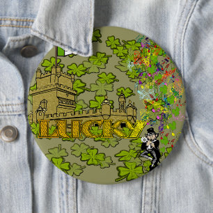 Lucky Leprechaun and His Irish Castle 6 Cm Round Badge