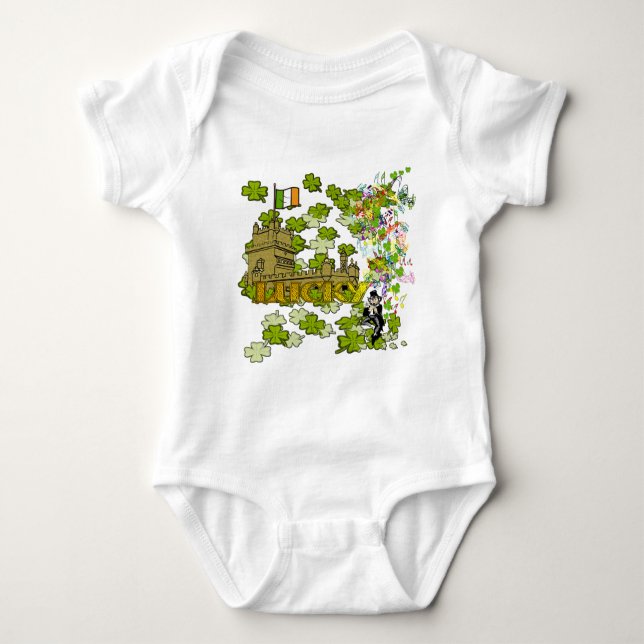 Lucky Leprechaun and His Irish Castle Baby Bodysuit (Front)