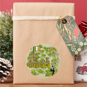 Lucky Leprechaun and His Irish Castle Classic Round Sticker