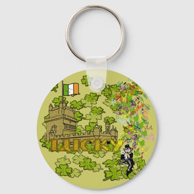 Lucky Leprechaun and His Irish Castle Key Ring (Front)