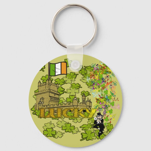 Lucky Leprechaun and His Irish Castle Key Ring (Front)